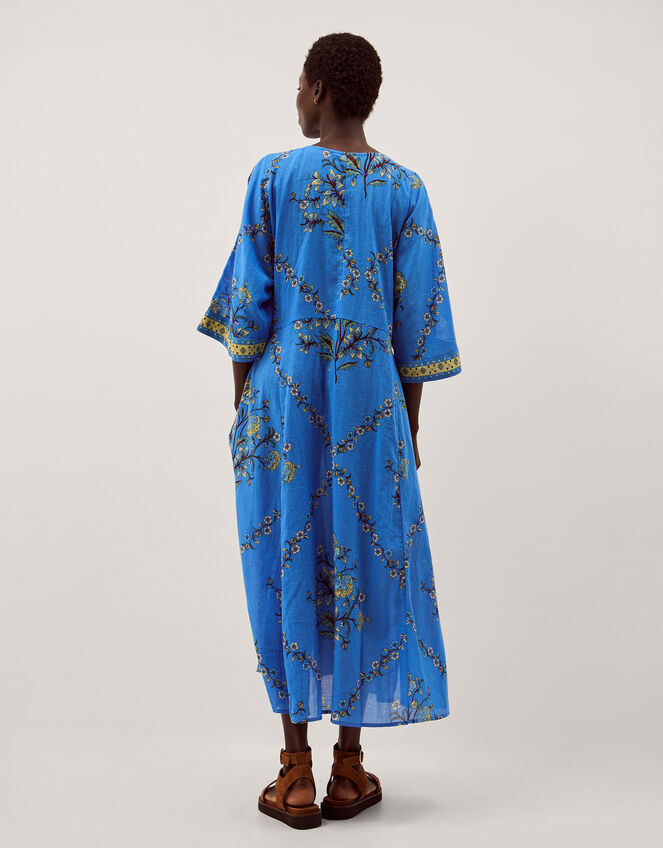 Amiee Floral Midi Kaftan Dress, Blue (BLUE), large