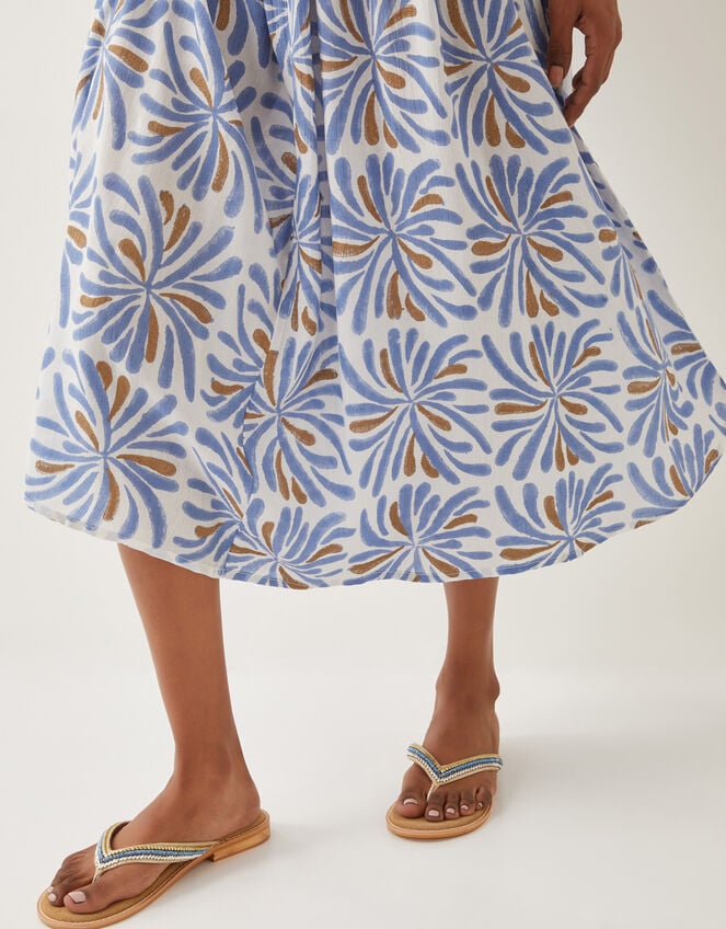 Cece V-Neck Woodblock Print Midi Dress, Blue (BLUE), large