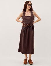 Lily Square Neck Linen Midi Dress, Brown (CHOCOLATE), large