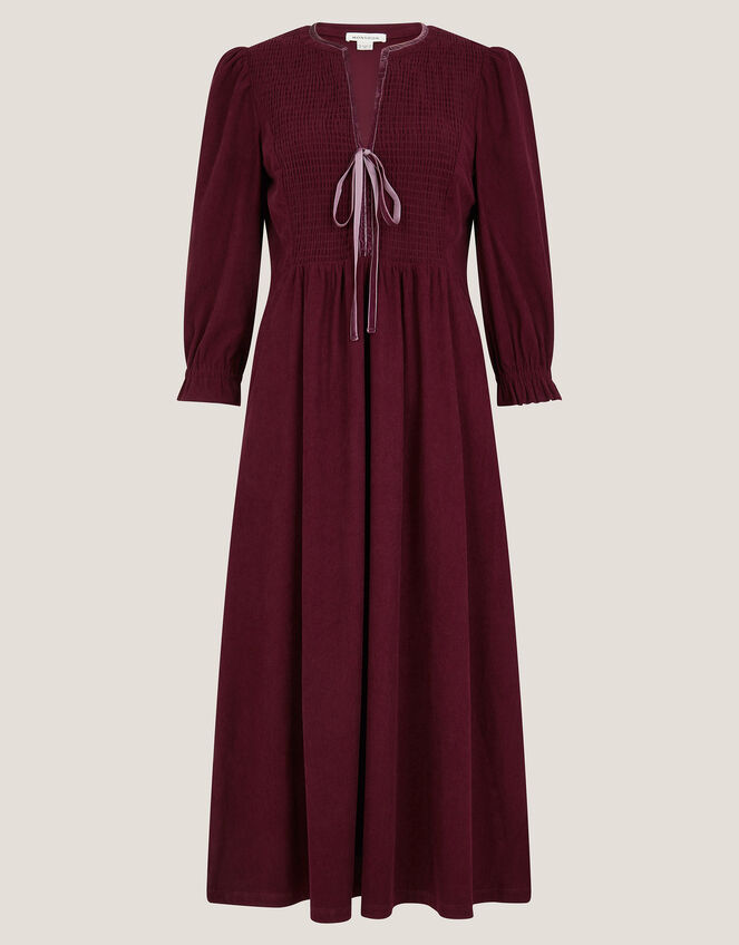 Sara Smocked Corduroy Midi Dress, Red (BERRY), large