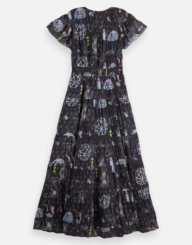 Scotch & Soda Print Gathered Maxi Dress, Blue (NAVY), large