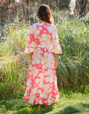 La Galeria Elefante Print Tiered Midi Dress, Orange (ORANGE), large