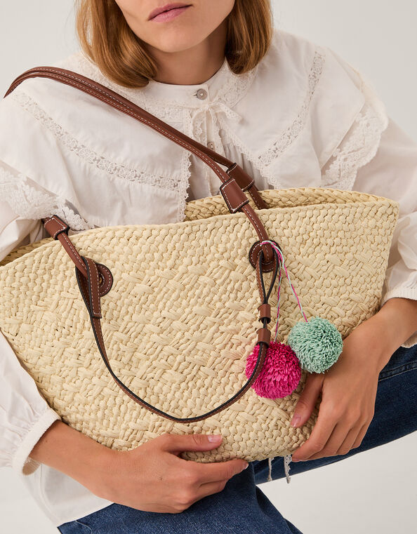 Yvie Woven Raffia Basket Bag, , large