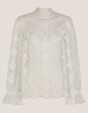 Phoebe Sheer Lace Blouse, White (WHITE), large