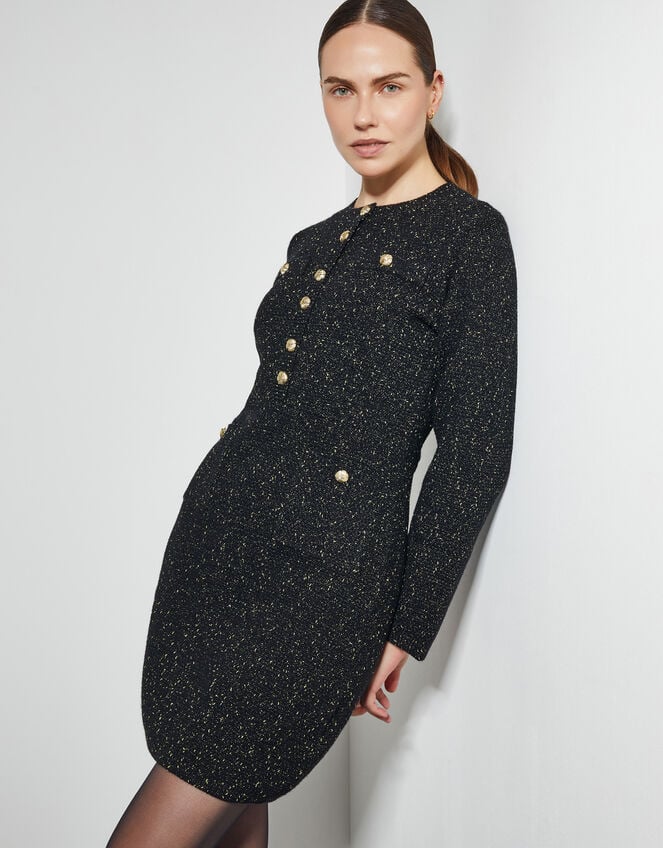 Saskia Sparkle Knit Mini Dress, Black (BLACK), large