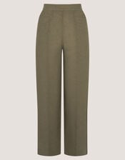 Lucy Regular Straight Leg Linen Trousers, Green (KHAKI), large