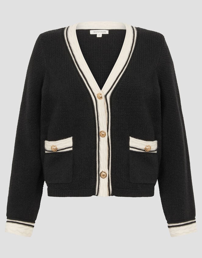 Pia Contrast Trim Cardigan, Black (BLACK), large