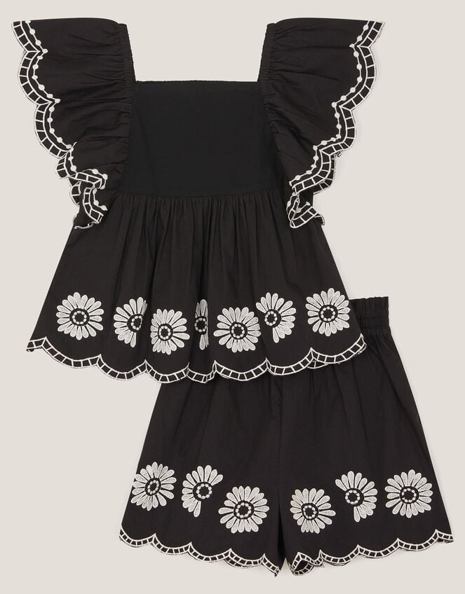 Embroidered Top & Shorts Set, Black (BLACK), large