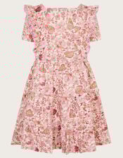 Floral Butterfly Short Sleeve Jersey Dress, Pink (PINK), large