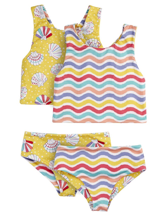 Frugi Tegan Printed Reversible Tankini Set, Yellow (YELLOW), large