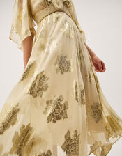 Lydia V-Neck Shimmer Midi Dress, Cream (CREAM), large