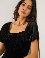 Cynthia Puff Sleeve Velvet Midi Dress, Black (BLACK), large