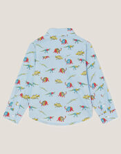 Varsity Dinosaur Print Shirt, Blue (BLUE), large