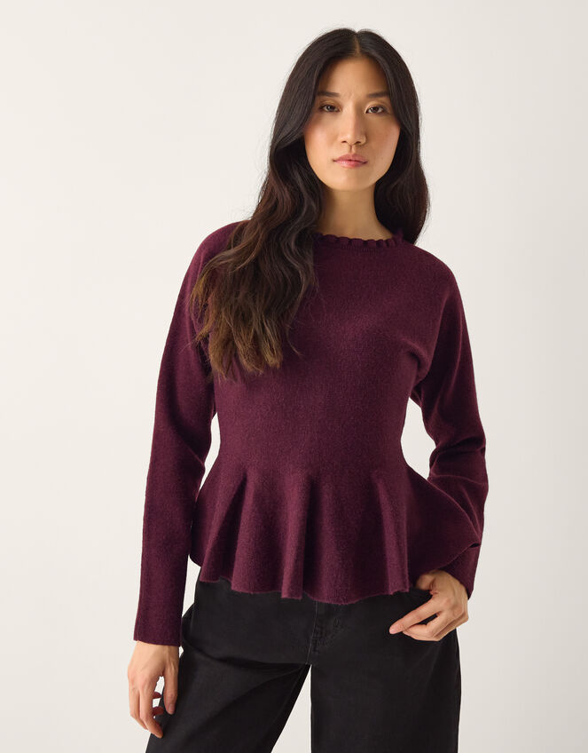 Peony Peplum Jumper, Red (BURGUNDY), large