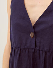 Posey Sleeveless Linen Midi Dress, Blue (NAVY), large