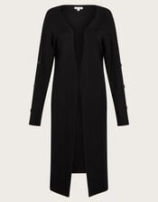 Bo Button Detail Longline Cardigan, Black (BLACK), large