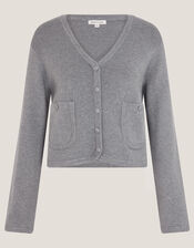 Viola V-Neck Cropped Cardigan, Grey (GREY), large