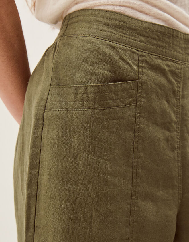 Lucy Regular Straight Leg Linen Trousers, Green (KHAKI), large