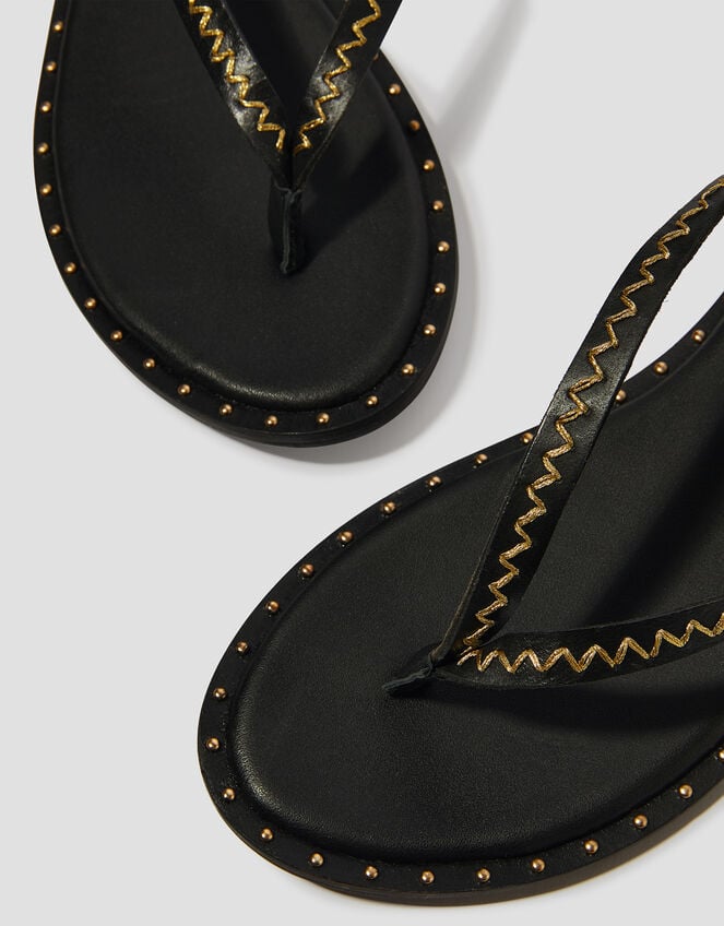 Cleo Stud Leather Strappy Flip Flop Sandals, Black (BLACK), large