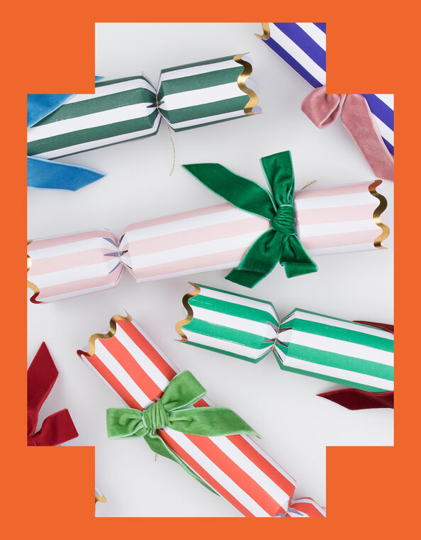 6-Pack Meri Meri Stripe Velvet Bow Christmas Crackers, , large