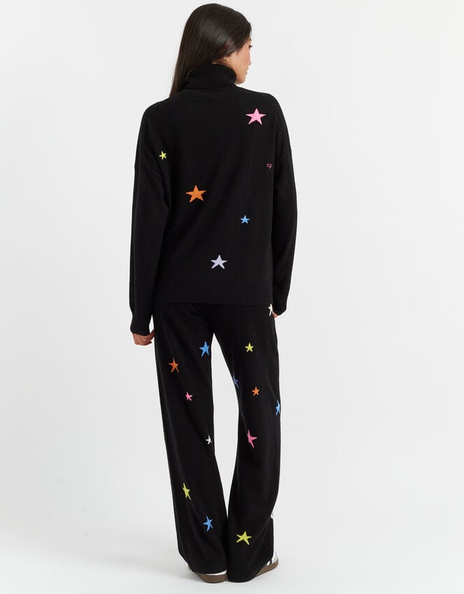 Chinti & Parker Wool Star Roll Neck Jumper, Black (BLACK), large