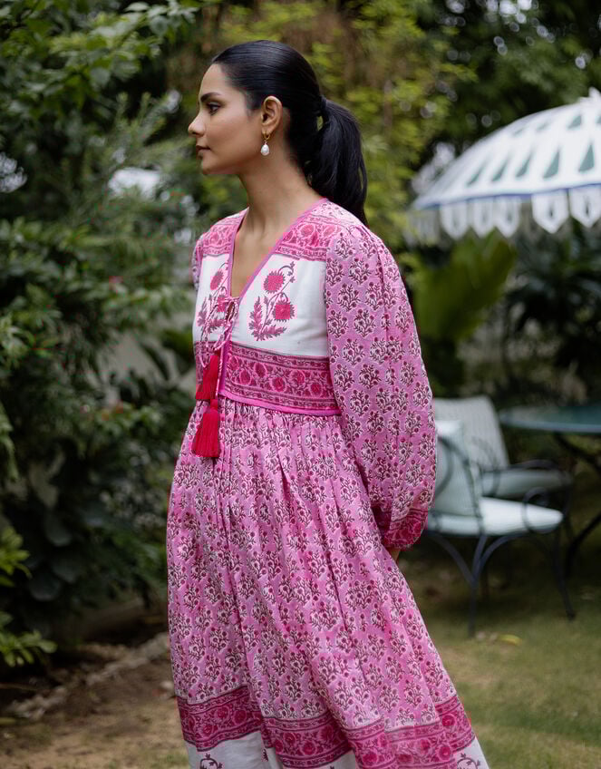 Dilli Grey Jackie Floral Tunic Midi Dress, Pink (PINK), large