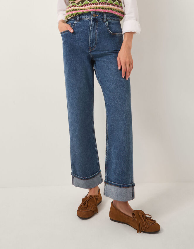 Tina Straight Turn Up Jeans, Blue (MID AUTHENTIC BLUE), large