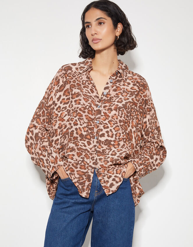 Arielle Leopard Print Shirt , Brown (BROWN), large