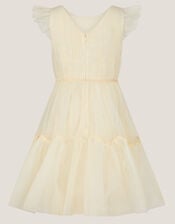 Charlize Flutter Sleeve Tulle Dress, Natural (CHAMPAGNE), large