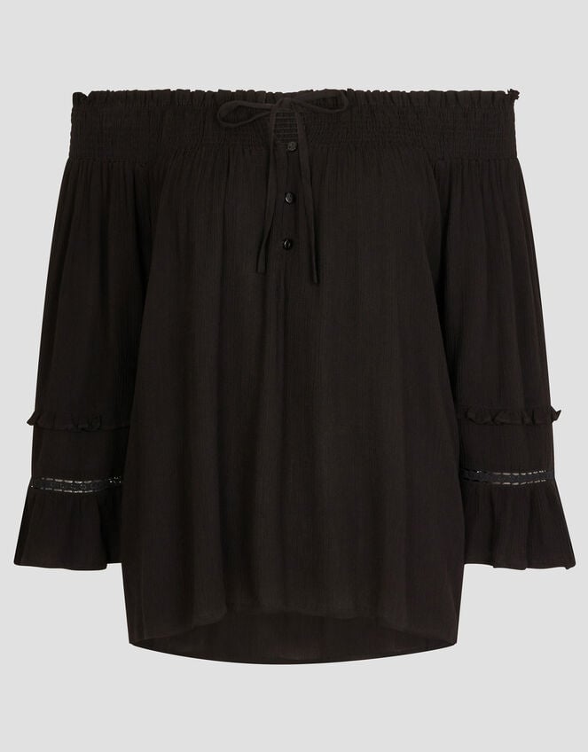 Ava Off-The-Shoulder Smock Top, Black (BLACK), large