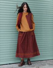 East Karina Check Corduroy Quilted Gilet, Orange (RUST), large