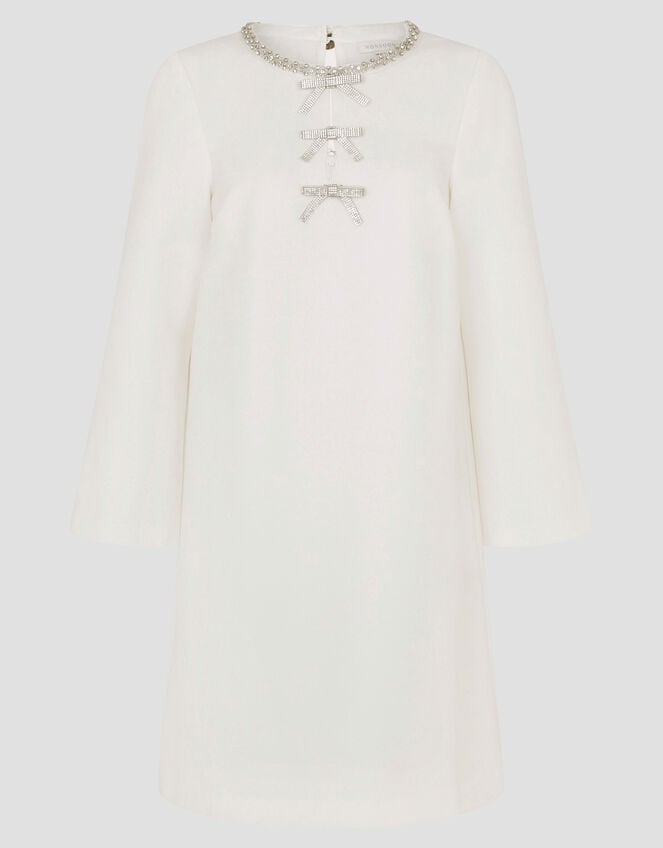 Paola Bow Diamante Shift Wedding Dress, Ivory (IVORY), large