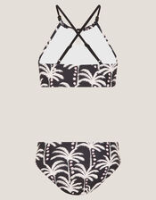 Palm Print Bralette Bikini Set, Black (BLACK), large