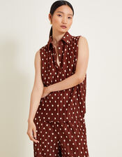 Paris Spot Plisse Top, Brown (BROWN), large
