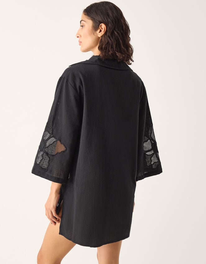 Joanna Cutwork Beach Shirt, Black (BLACK), large