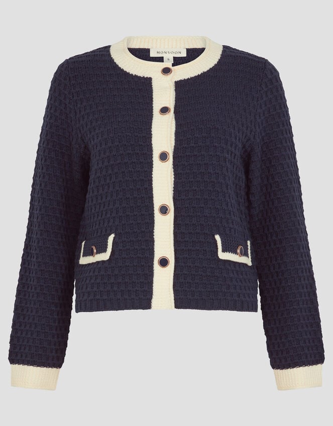 Nancy Smart Waffle Knit Cardigan, Blue (NAVY), large