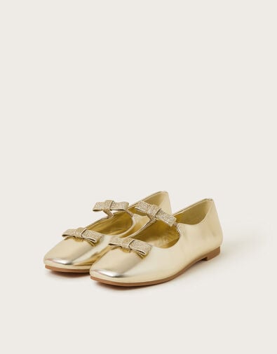Double Bow Ballerina Flats, Gold (GOLD), large