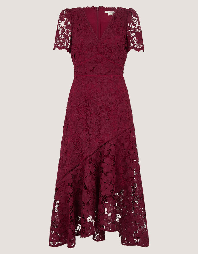 Gia Cutwork Lace Midi Dress, Red (BURGUNDY), large