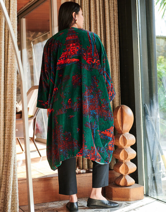 One Hundred Stars Pagoda Forest Long Velvet Jacket, , large