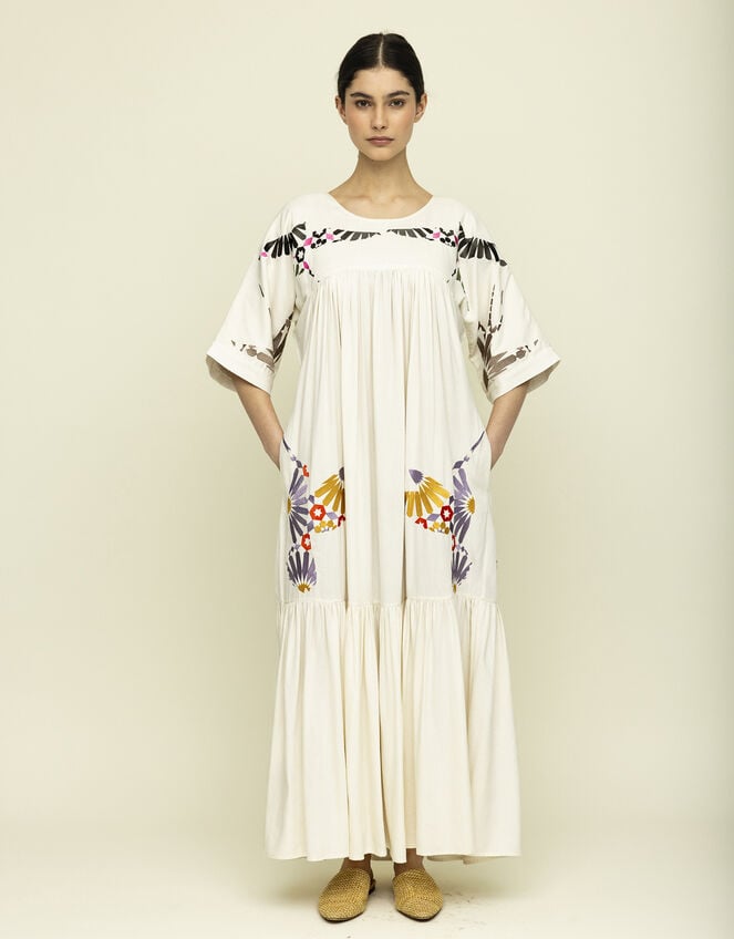 Tallulah & Hope Zoe Embroidered Maxi Dress, Camel (OATMEAL), large