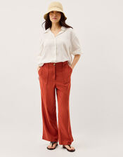 Jolie Wide Leg Linen Trousers, Orange (RUST), large