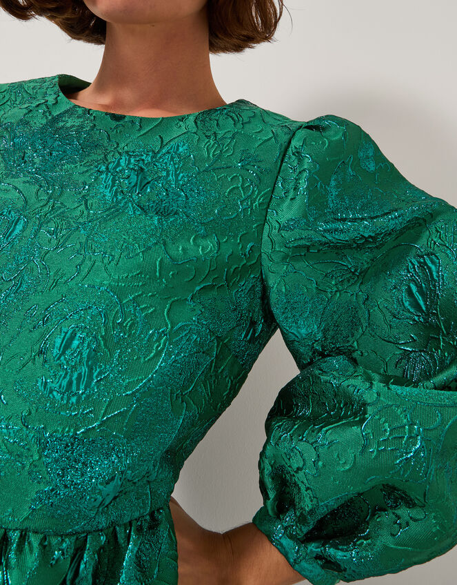 Jolene Floral Jacquard Mini Dress, Green (GREEN), large