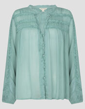 Juliet Sheer Texture Ruffle Blouse, SEA GREEN, large