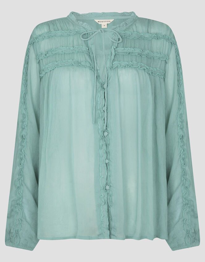 Juliet Sheer Texture Ruffle Blouse, SEA GREEN, large