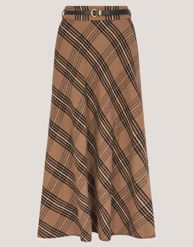 Willa Check Midi Skirt, Camel (CAMEL), large