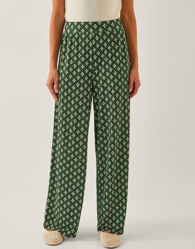 Daisey Geometric Wide Leg Trousers, Green (KHAKI), large