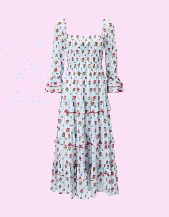 India & Mills Florence Floral Stripe Maxi Dress, Blue (BLUE), large