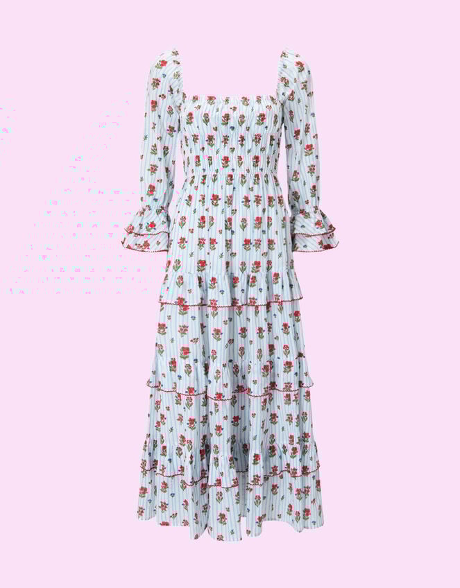 India & Mills Florence Floral Stripe Maxi Dress, Blue (BLUE), large
