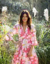 La Galeria Elefante Print Tiered Midi Dress, Orange (ORANGE), large